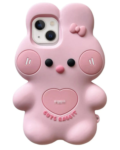 JIATAY Phone Case for iPhone 13 Pro Case Kawaii Cartoon 3D Fun Cases Soft Rubber Bumper Protective Cute Cover for Women Girls Apply to iPhone 13 Pro (Rabbit Pink)