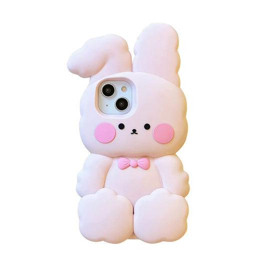 YAKVOOK Bunny for iPhone 12 Pro Max Case Kawaii Phone Cases Cases 3D Silicone Cartoon Cotton Rabbit Case Fun for iPhone 12 Pro Max Cute Case Soft Rubber Shockproof Protective Case for Women Girls