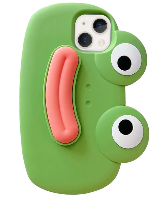 JIATAY Phone Case for iPhone 15 Case with Stand Silicone Cute Kawaii Cartoon Bow 3D Kickstand iPhone 15 Cases for Girls Women （Frog Green）