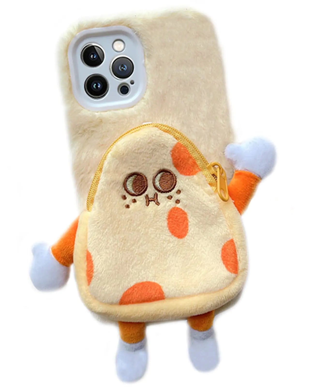 JIATAY Wallet Case for iPhone 12 Pro Case Cute Camera Lens Protector Design Kawaii Stand Phone Case Protective Plush Fur Furry Cute Phone Cases (Cheese iPhone 12 Pro)