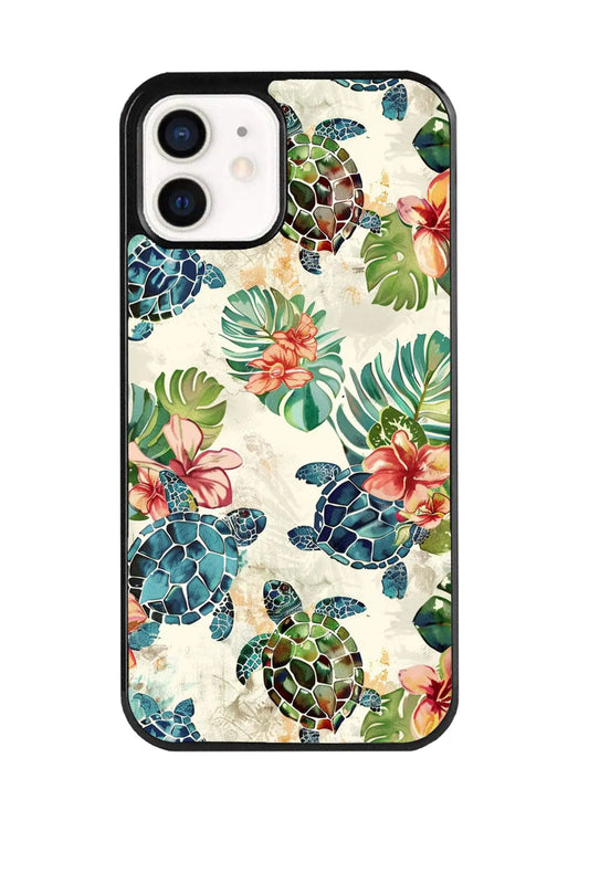 Jeuloth for iPhone 12 Mini (5.4 inch) Case - Vintage Art Pattern Sea Turtle Designed Phone Cases - TPU Phone Cases - Drop Protection