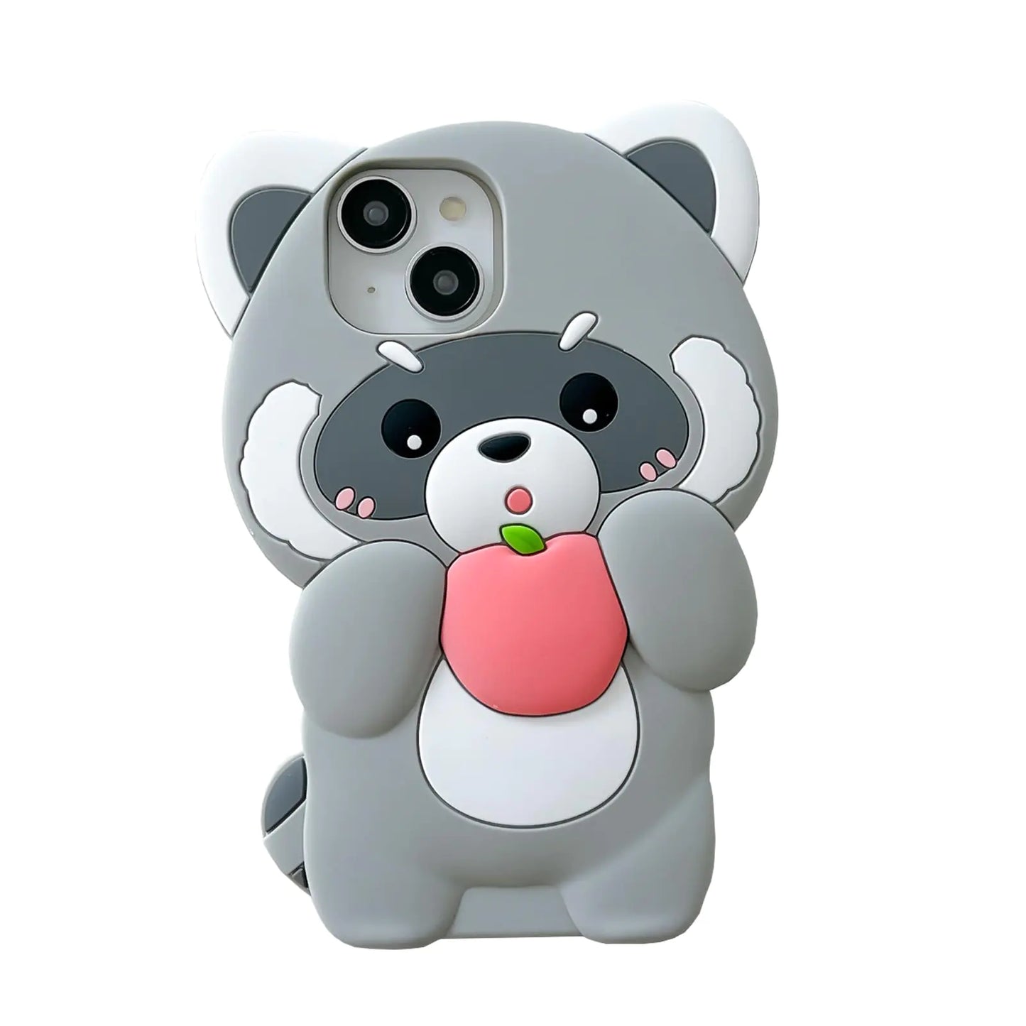 YAKVOOK Bear Case for iPhone 15 ProKawaii Phone Cases 3D Silicone Cartoon Raccoon Fun Cute Case Soft Rubber Shockproof Protective Case Women Girls for iPhone 15 Pro